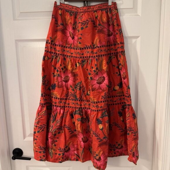 Farm Rio Long Multicolored Red  Women's Skirt Boho Festival - Picture 1 of 11
